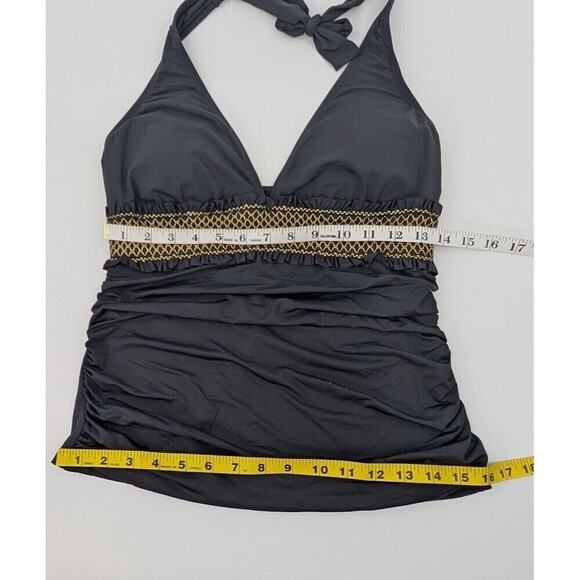 Bleu Rod Beattie Tankini Top Womens 10 Black Halter Metallic Contrast Ruched - Picture 8 of 13